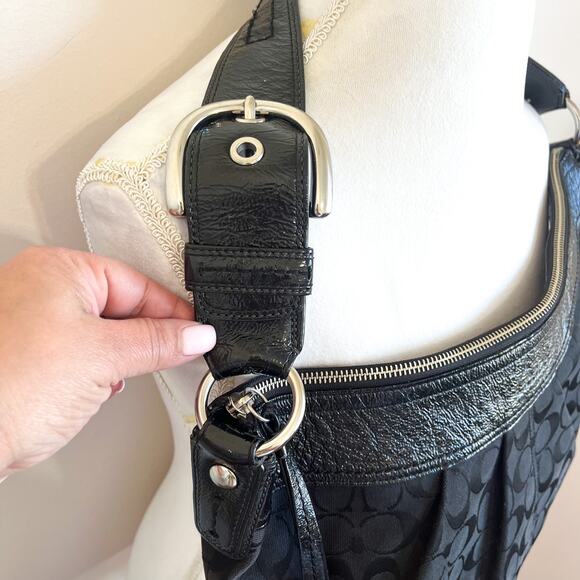 Coach Jacquard Canvas Patent Leather Soho Pleated Signature Hobo Bag F13741 - Picture 5 of 12